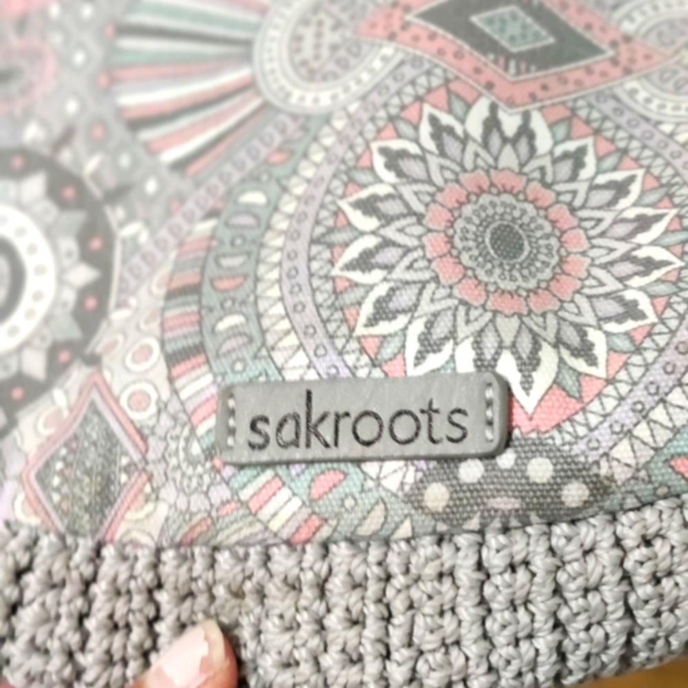 Sakroots Gray and Pink Bohemian Style Crossbody Crochet Bag - Picture 7 of 13